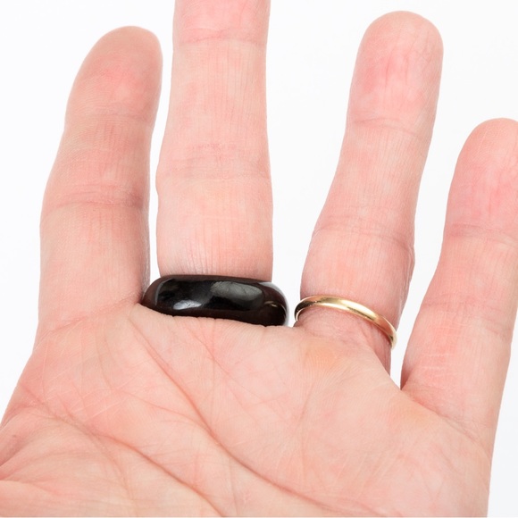 Pearl ring black agate 14K gold diamond accents chunky statement ring luxury 8 - Picture 15 of 16